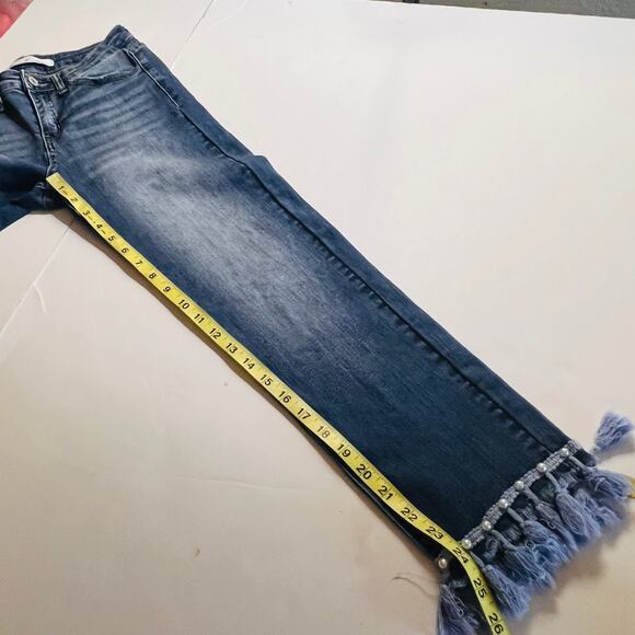 Kancan Tassel Hem Mid Rise Slim Straight Leg Jeans Size 26 - Picture 7 of 8